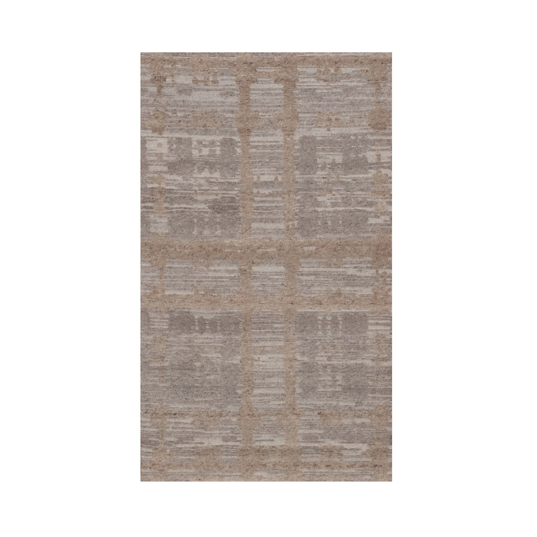 Amphora Brown, Hand Knotted, Modern Criss Cross Erased Design, Hand Spun Undyed Natural Wool, Oriental Rug
